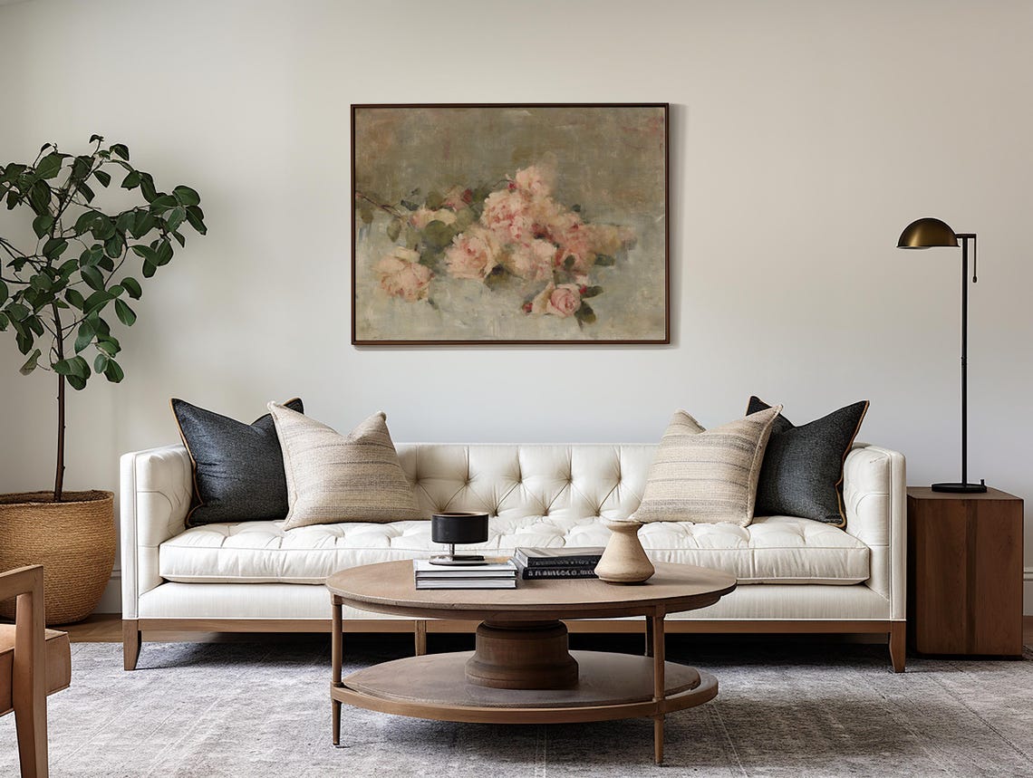 Soft Blush Pink Roses Impressionist Floral Still Life Art Poster - Image 3