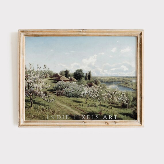 Spring Orchard Blossom Farm Landscape Vintage Country Wall Poster