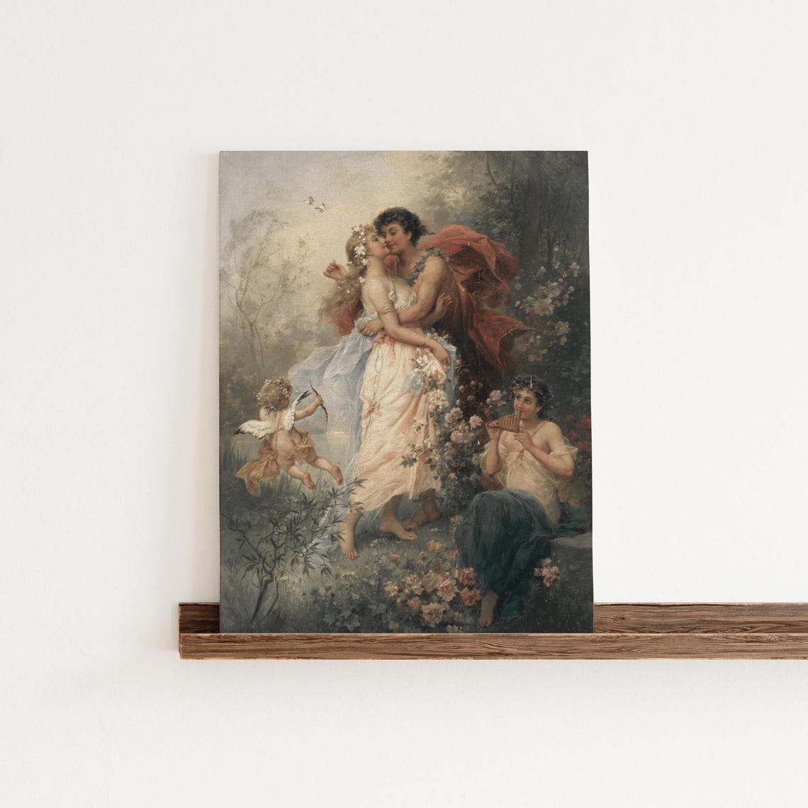 Vintage Romantic Lovers in Garden Cupid Classical Painting Art Print - Image 2