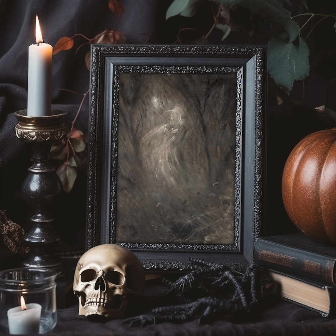 Vintage Ghost in Dark Forest Spooky Halloween Art Wall Print - Image 3