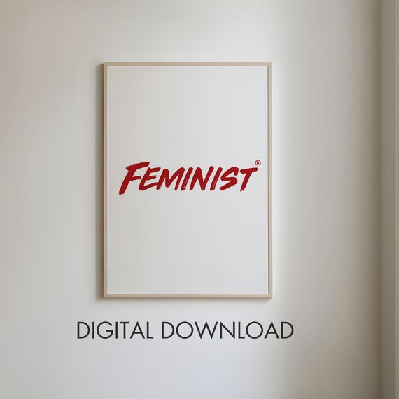 Feminist Red Brush Script Minimalist White Modern Quote Poster