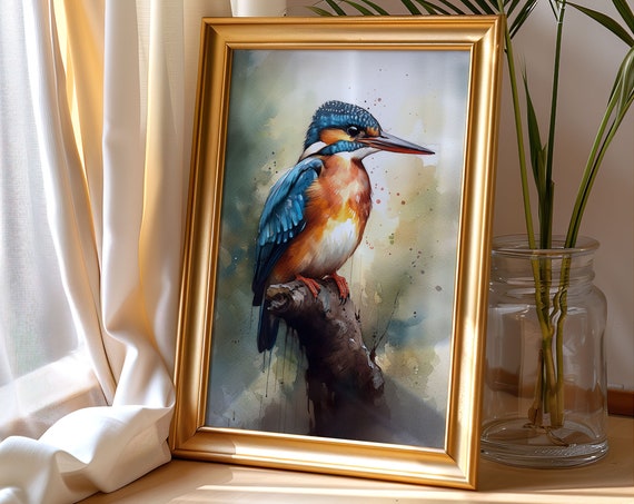 Colorful Kingfisher Painting Wall Art Poster Gift Watercolor Colorful Animal Painting Illustration Nature Wall Art Home Decor