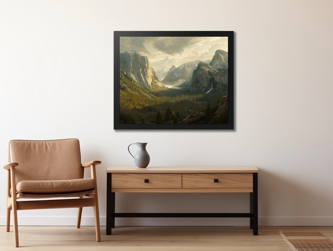 Misty Granite Mountain Valley Waterfall Dramatic Forest Landscape Poster - Image 2