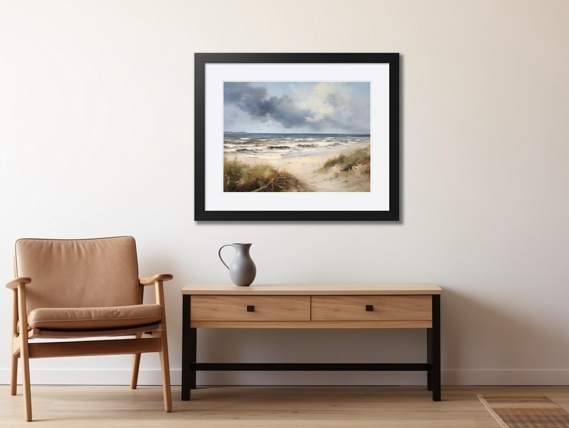 Stormy Beach with Dark Clouds Over Waves Moody Coastal Scene Poster - Image 2