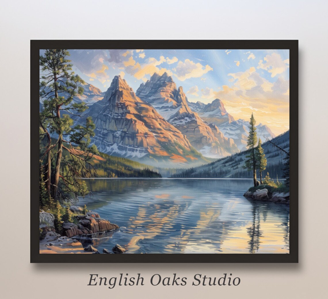 Golden Hour Alpine Mountain Lake Sunset Reflection Nature Landscape Poster