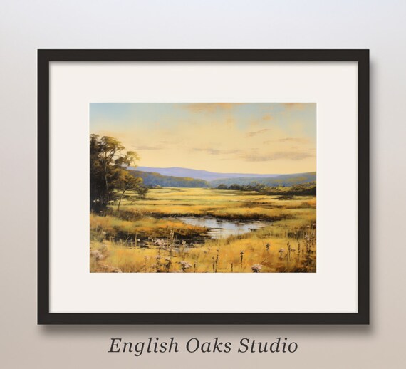 Golden Summer Meadow Pond Landscape Sunny Country Field Wall Art