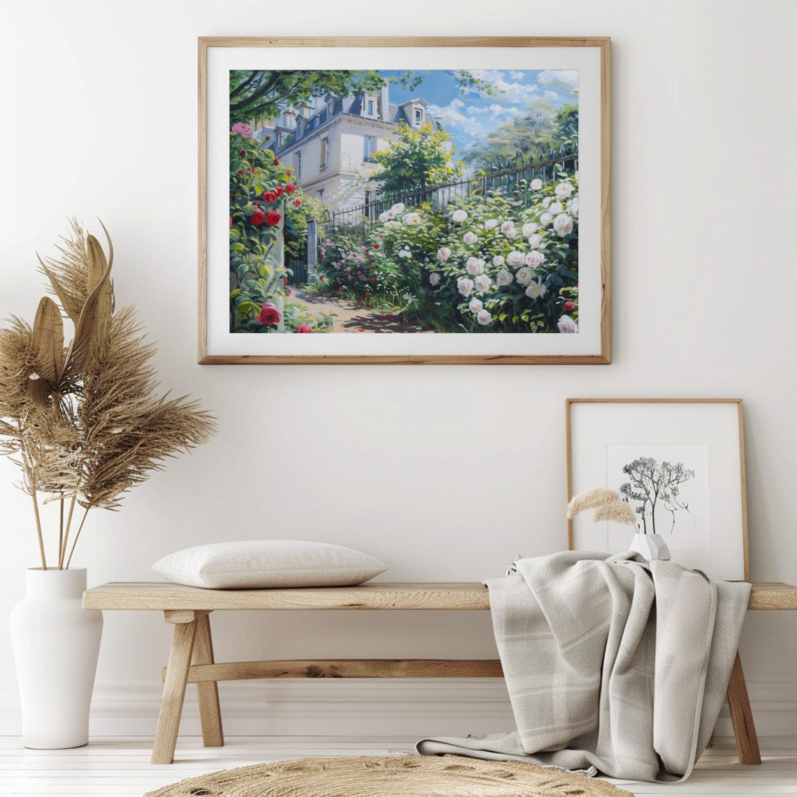 French Country House Rose Garden White Mansion Floral Landscape Poster - Image 2