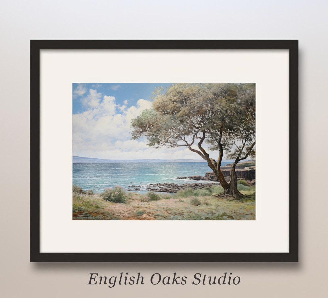 Greek Olive Tree on Coastal Cliffs Mediterranean Seascape Poster