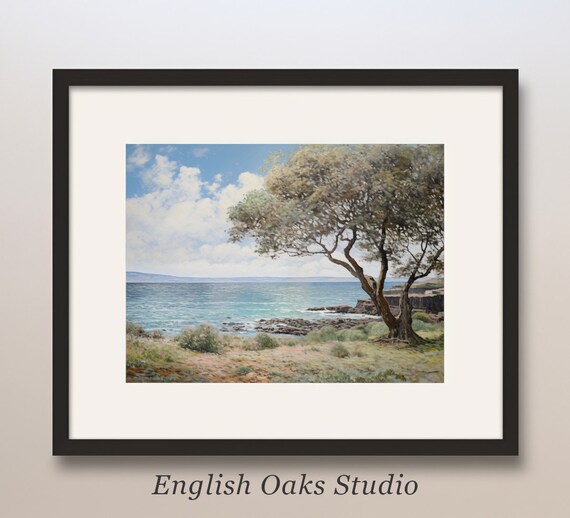 Greek Olive Tree on Coastal Cliffs Mediterranean Seascape Poster