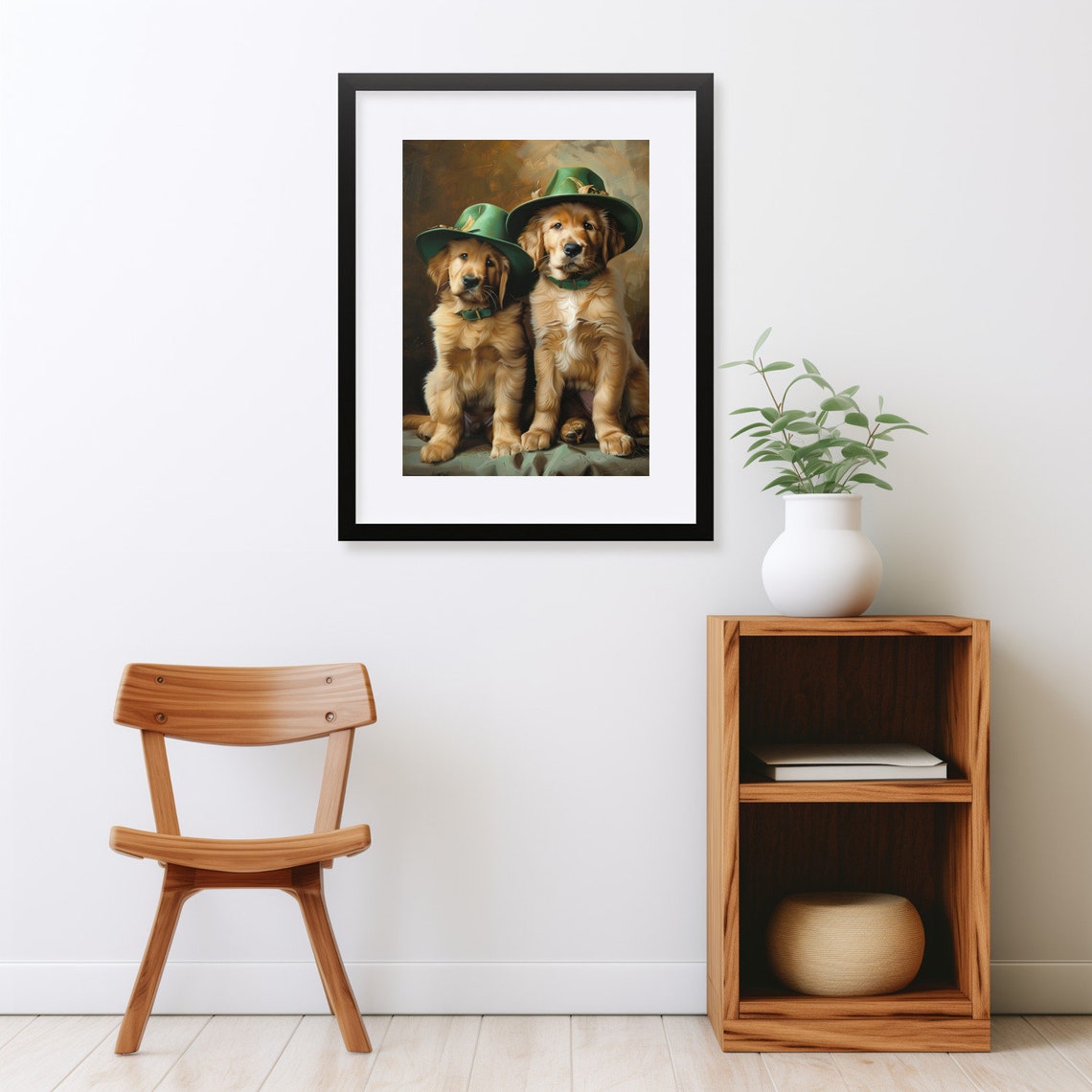 Golden Retriever Puppies in Green Hats St Patricks Day Wall Art - Image 2