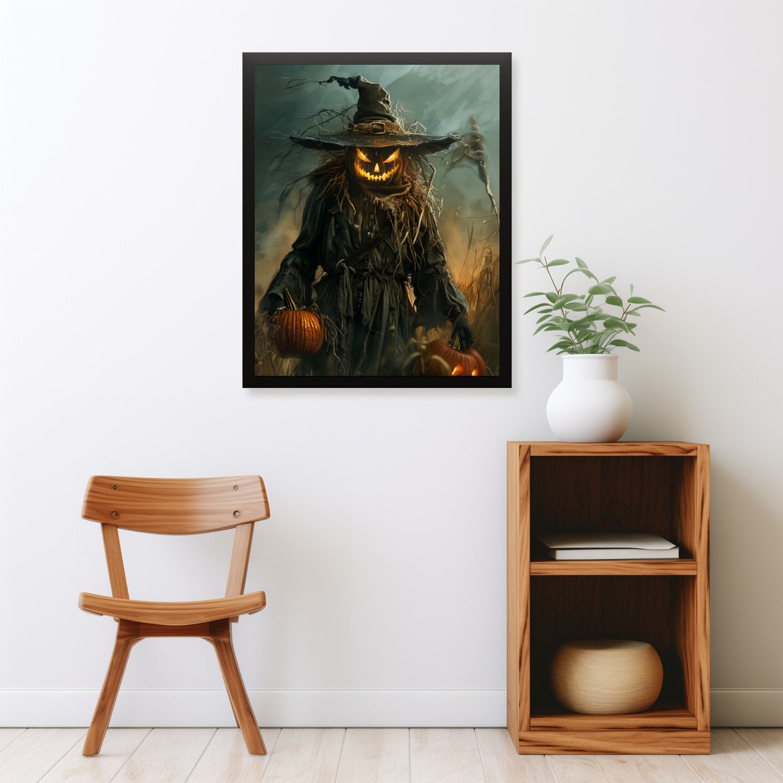 Pumpkin Head Scarecrow Witch Hat Jack O Lantern Spooky Fall Art Poster - Image 2