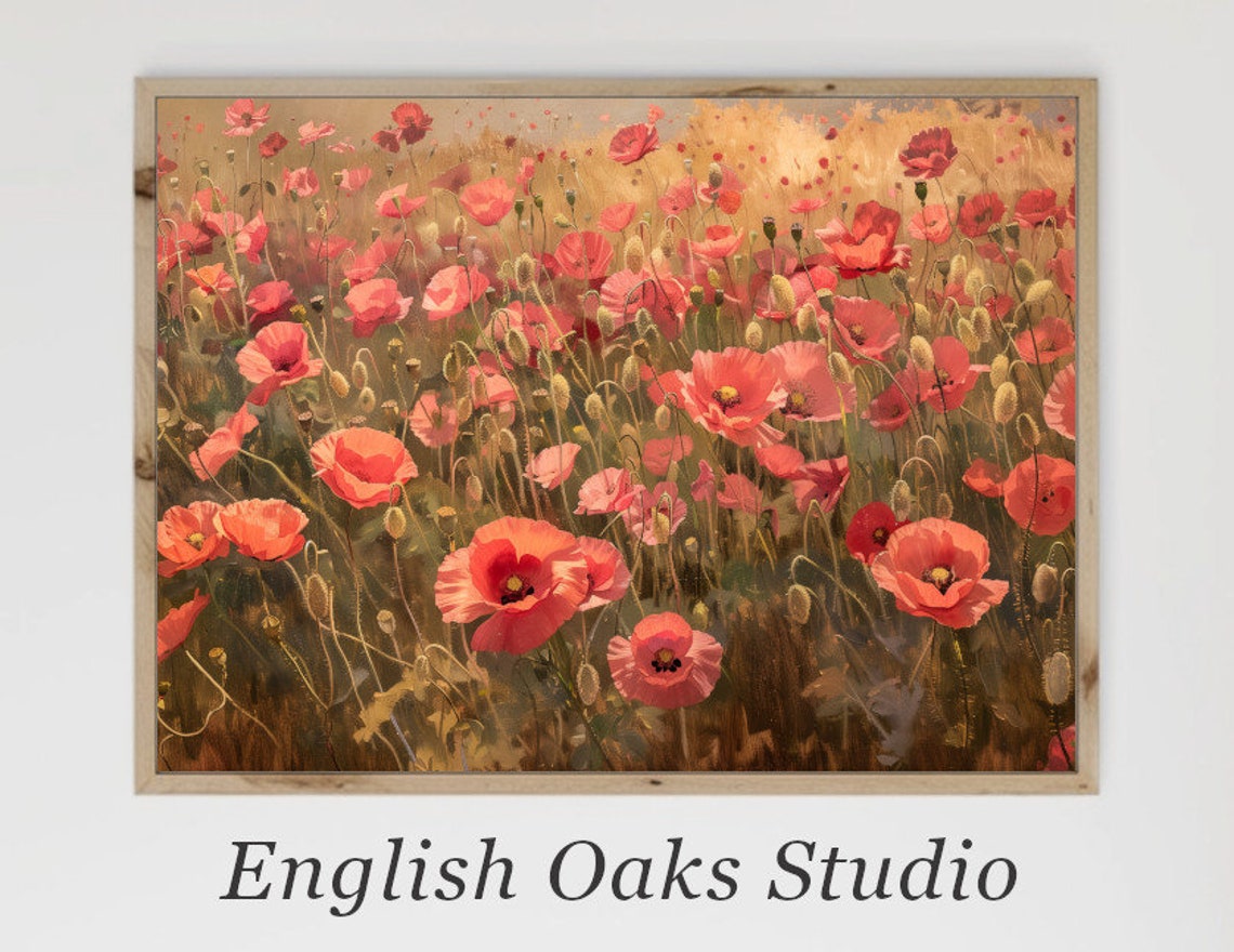 Red Poppy Field Glowing In Warm Golden Afternoon Light Vintage Poster