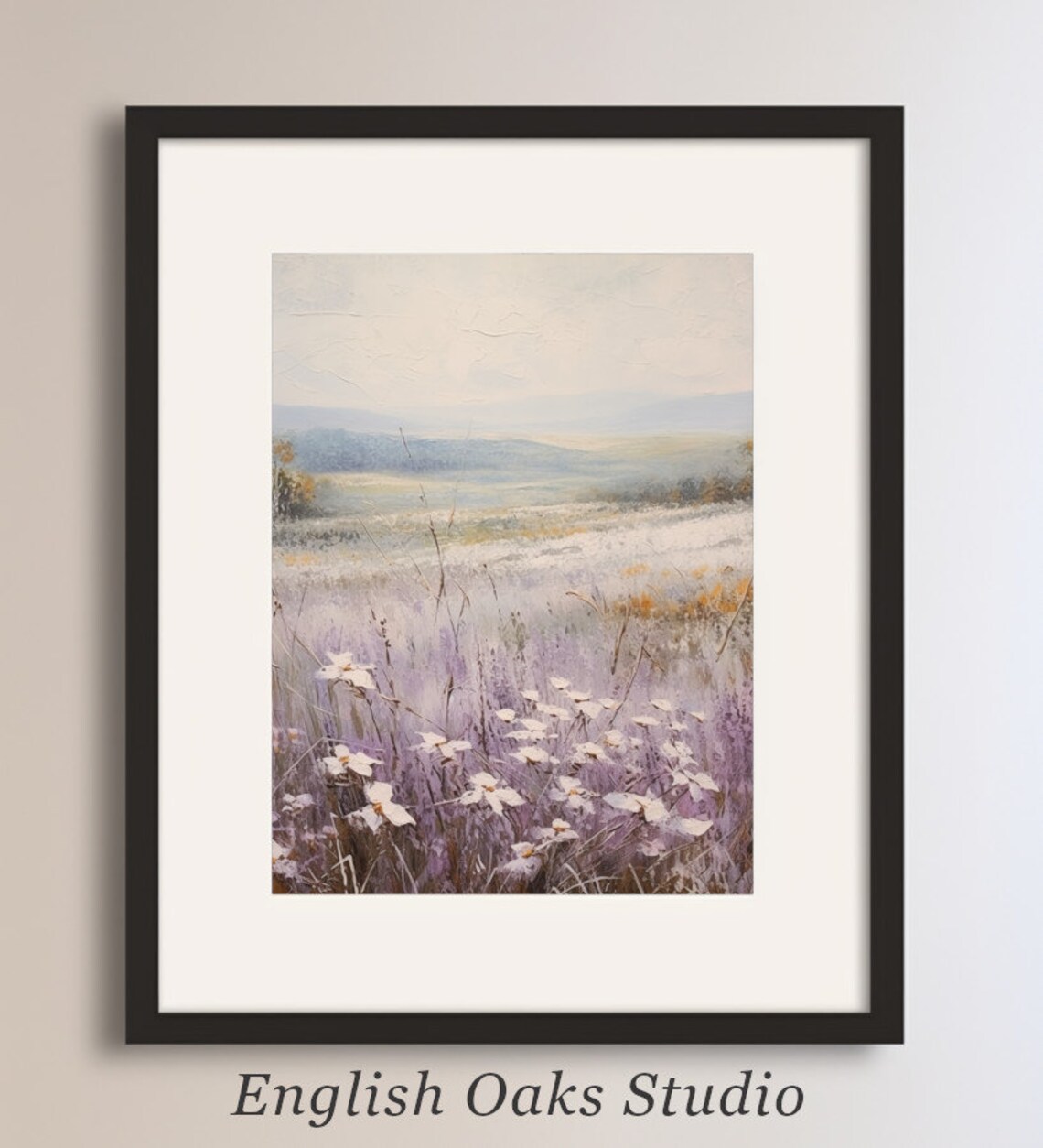 Lavender Wildflower Meadow Under Soft Sky Vintage Oil Painting Poster