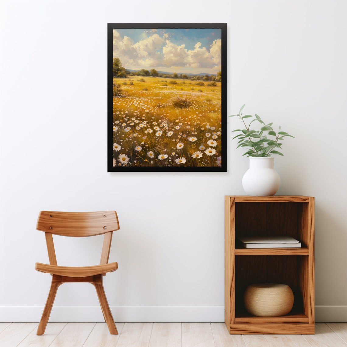 Autumn Daisy Field In Golden Light Under A Wide Cloudy Sky Poster - Image 2