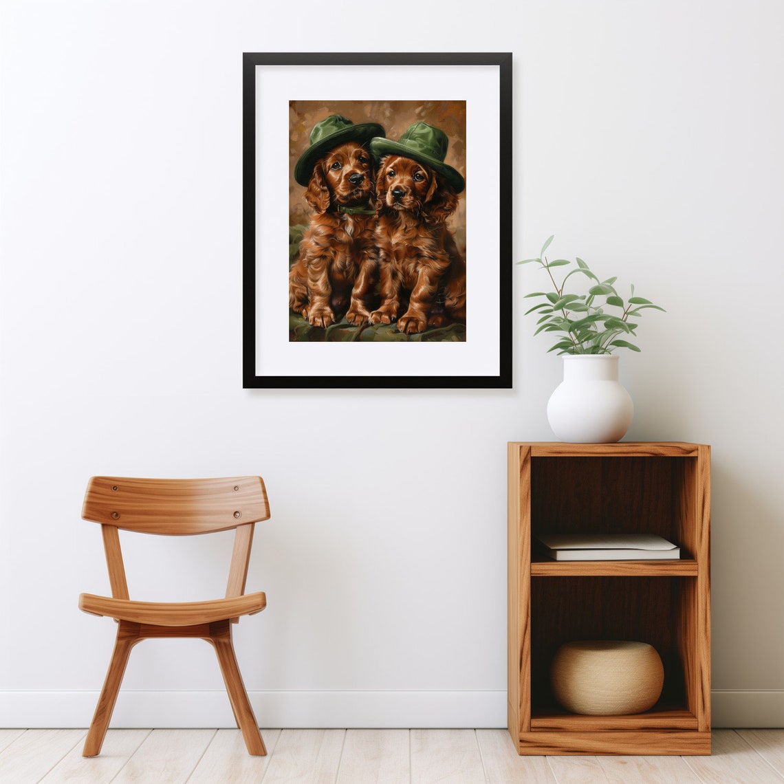 Spaniel Puppies in Green Hats St Patricks Day Cute Dog Wall Art - Image 2