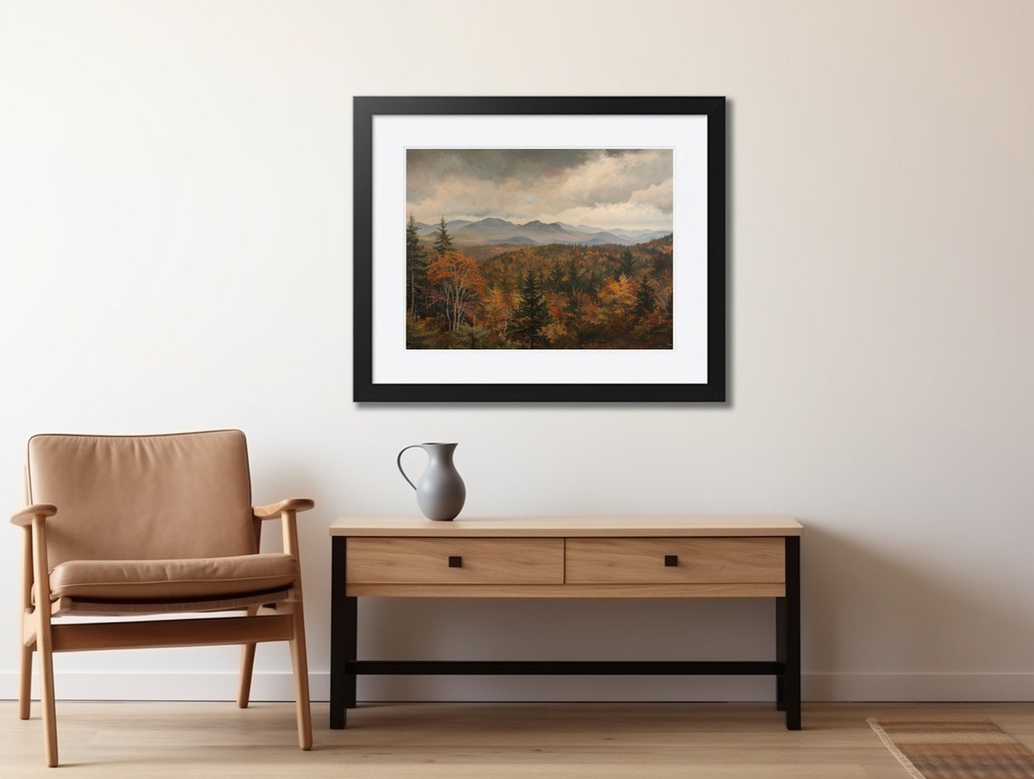 Moody Autumn Mountain Landscape Painting Vintage Fall Forest Poster - Image 2