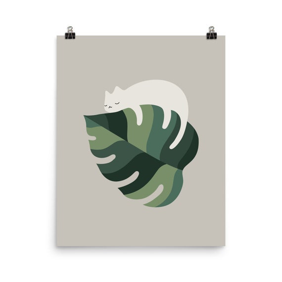 Cat And Plant Art Print, Animal Wall Decor
