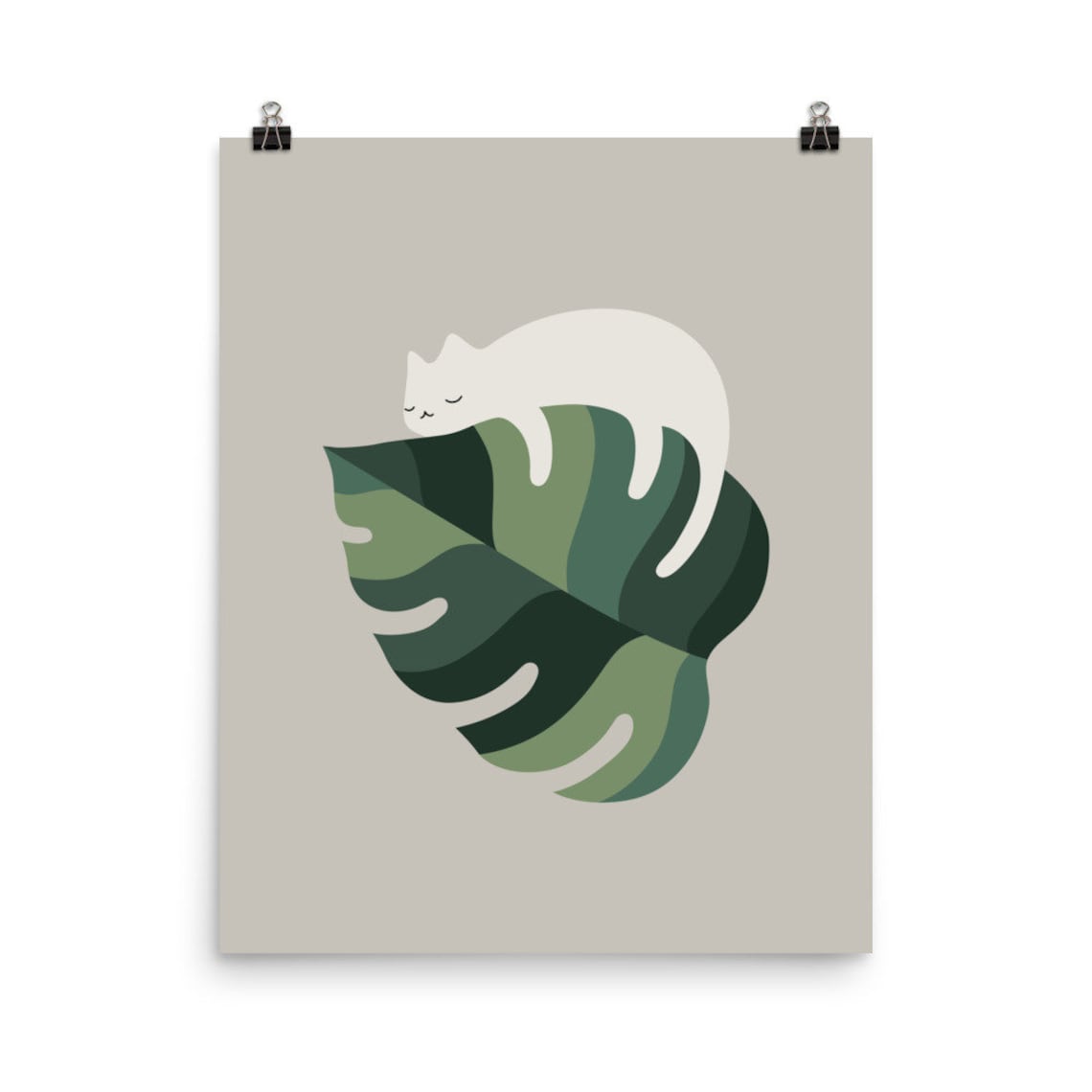 Cat And Plant Art Print, Animal Wall Decor