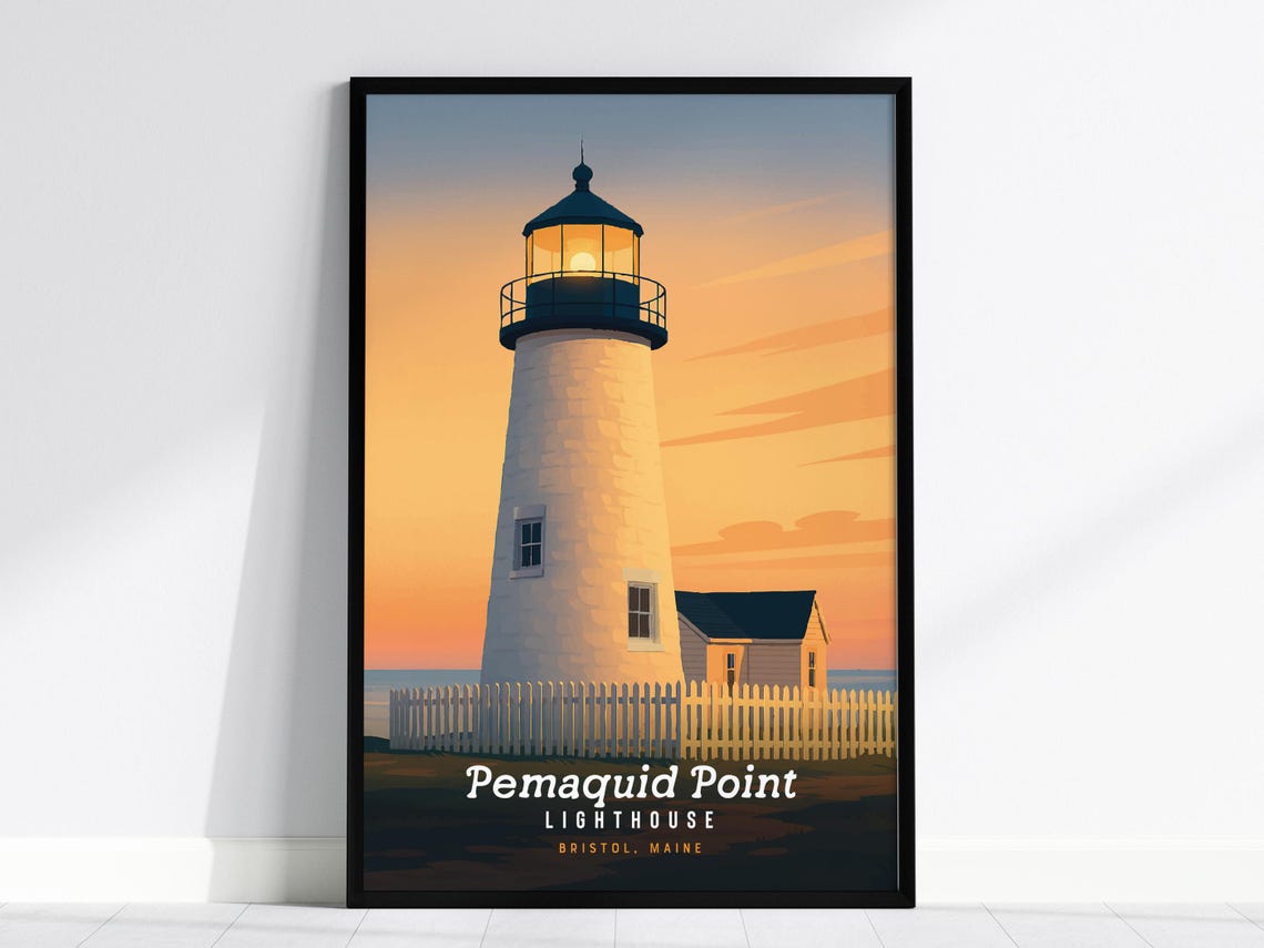 Pemaquid Point Lighthouse Bristol Maine Sunset Coastal Poster