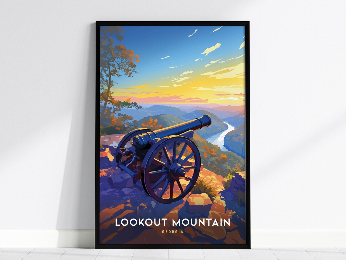 Lookout Mountain Georgia Cannon Sunset Scene USA Travel Poster