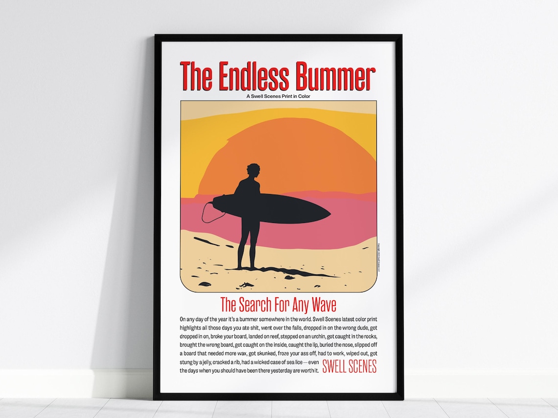 The Endless Bummer Funny Surf Art Sunset Silhouette Travel Poster