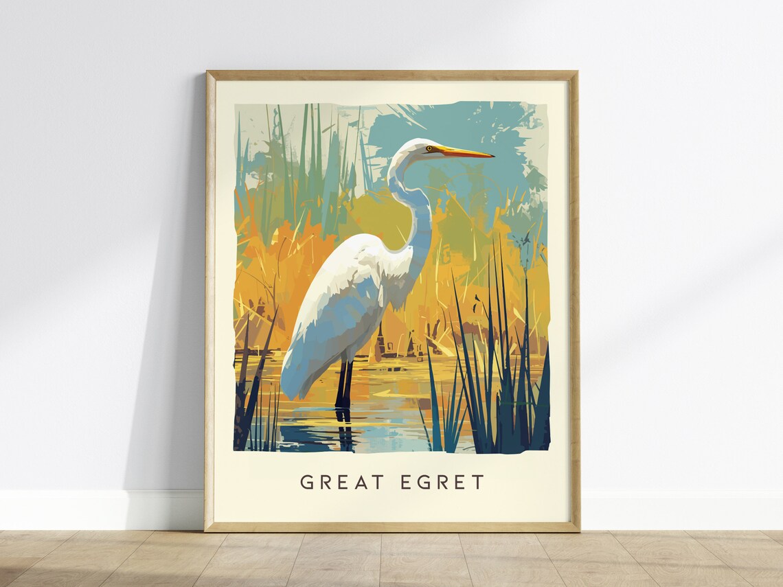 Great Egret Florida Birds Wildlife Travel Poster