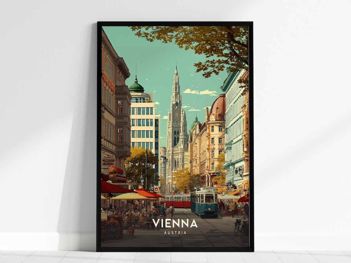 Vienna Austria Rathaus Tram Street Vintage European Scene Poster