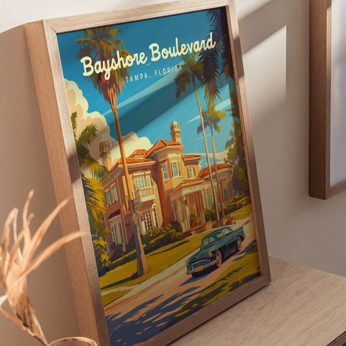Bayshore Boulevard Tampa Florida Mansion Vintage Retro Travel Poster - Image 2