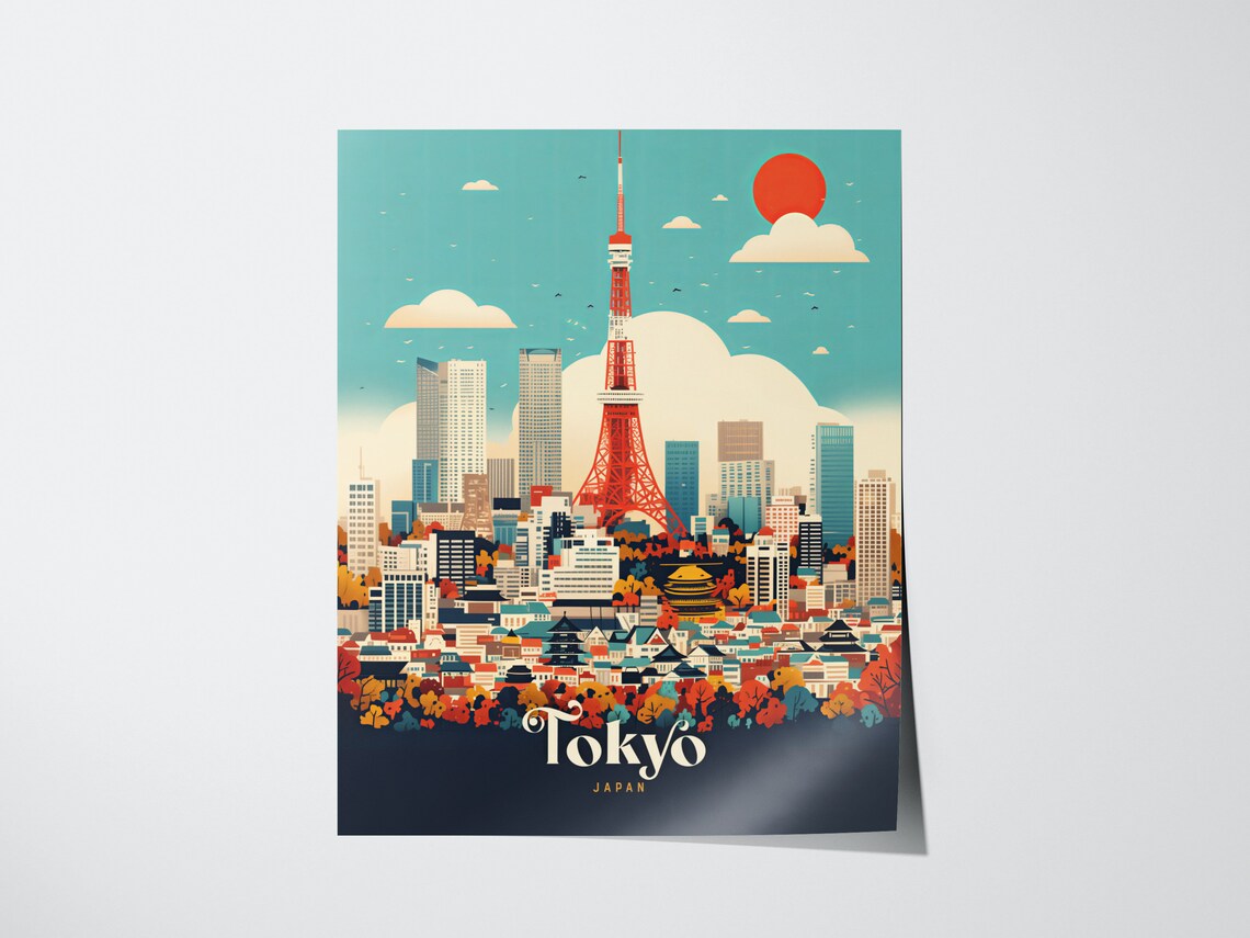Tokyo Japan Tokyo Tower Red Landmark City Skyline Autumn Travel Print