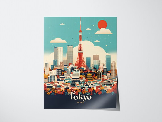 Tokyo Japan Tokyo Tower Red Landmark City Skyline Autumn Travel Print