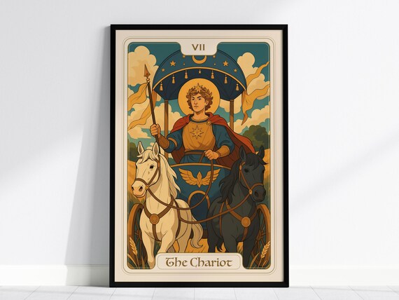 The Chariot Tarot Card VII Vintage Major Arcana Mystical Wall Art
