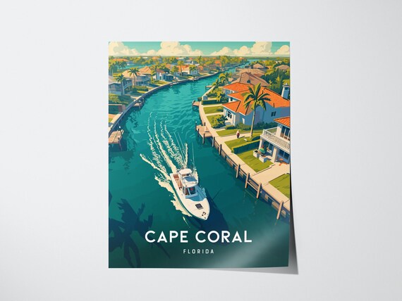 Cape Coral Florida Print Coastal Wall Art Tropical Decor