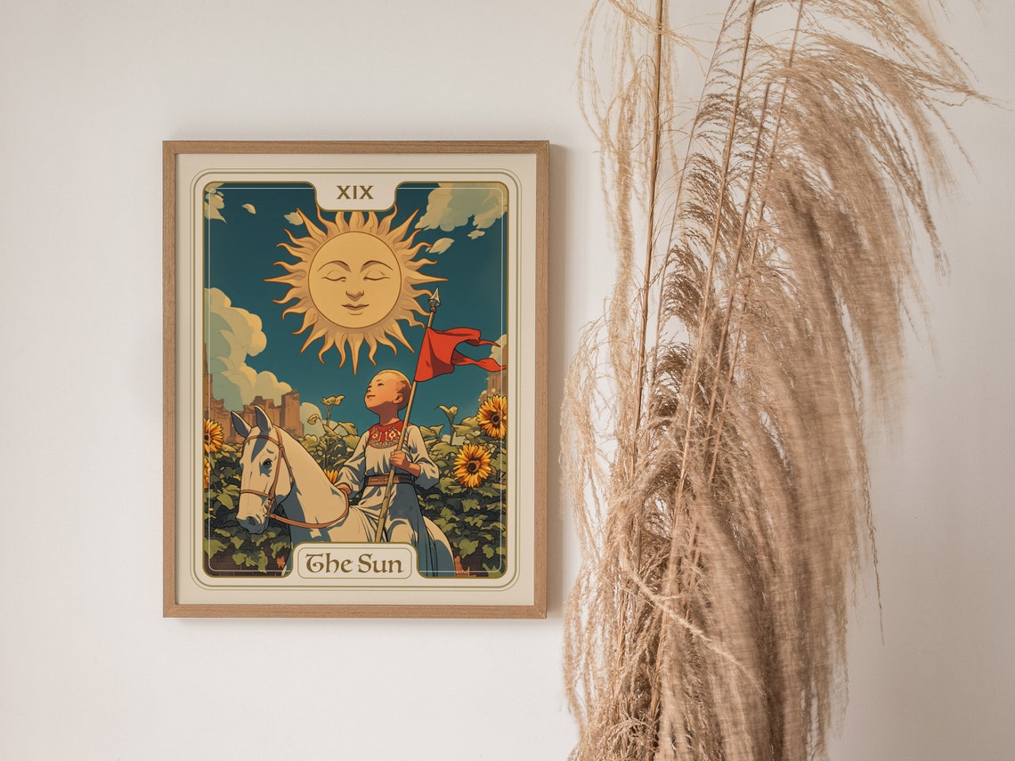 The Sun Major Arcana Tarot Card Vintage Divination Style Poster - Image 2