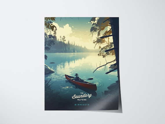 The Boundary Waters Minnesota Canoe Lake Sunrise Paddling Travel Poster