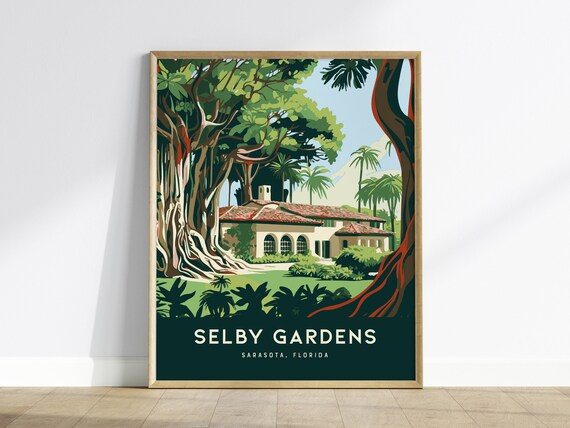 Selby Gardens Sarasota Florida Botanical Banyan Retro Poster