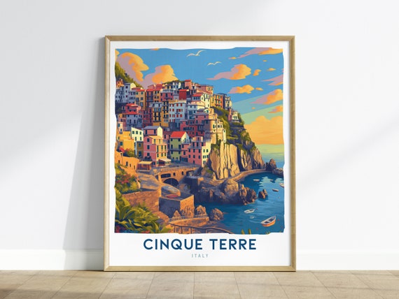 Cinque Terre Italy Travel Poster, Coastal Village Art Print