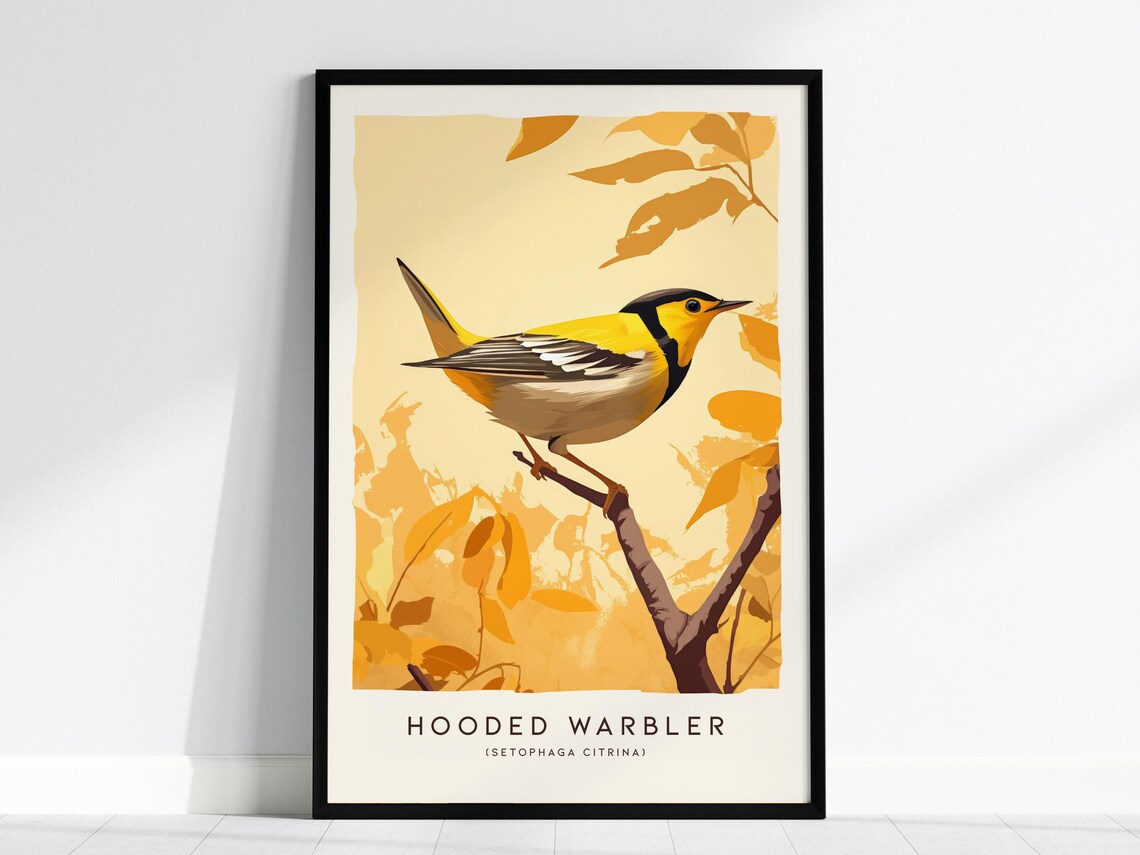Hooded Warbler Setophaga Citrina Golden Yellow Bird Nature Art Poster