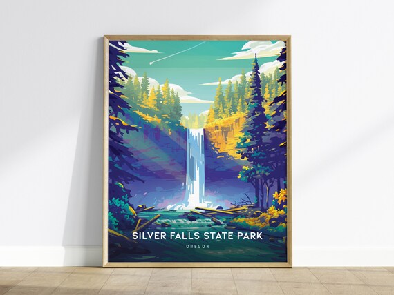 Silver Falls State Park Oregon Waterfall Evergreen Forest Poster