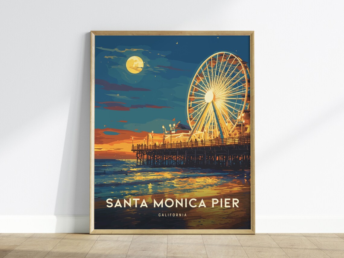 Santa Monica Pier Travel Poster, Los Angeles Art Print