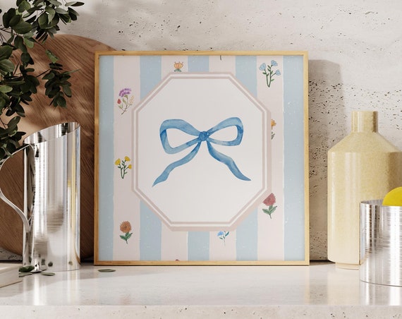 Vintage Wallpaper Bow Print Instant Wall Art Trendy Decor Illustration Living Room Art Cottage Nursery