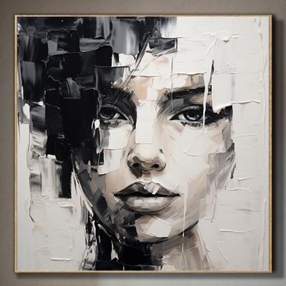 Black and White Woman Face Abstract Portrait Modern Art Poster