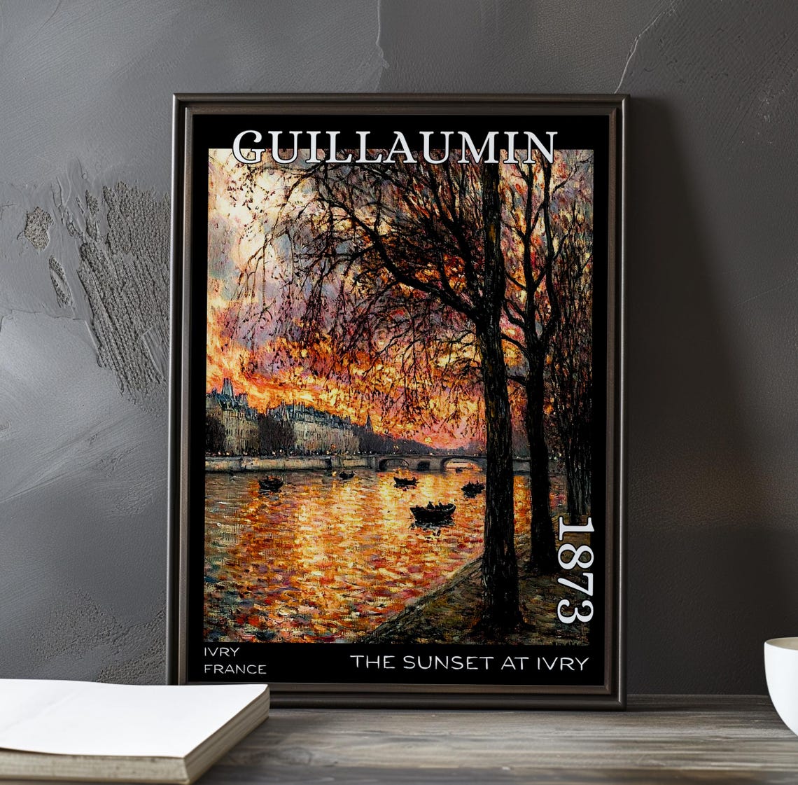 Sunset At Ivry 1873 Guillaumin Riverbank Bridge City View Poster