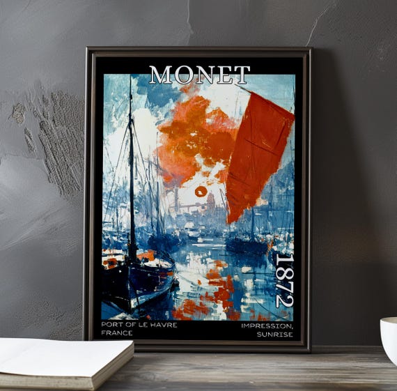 Impression Sunrise 1872 Claude Monet Print Poster Impressionism Post Impressionist Seascape Historic Harbour Scene Art Decor