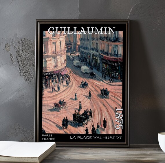 La Place Valhubert 1875 Paris Pink Street Carriage Scene Poster
