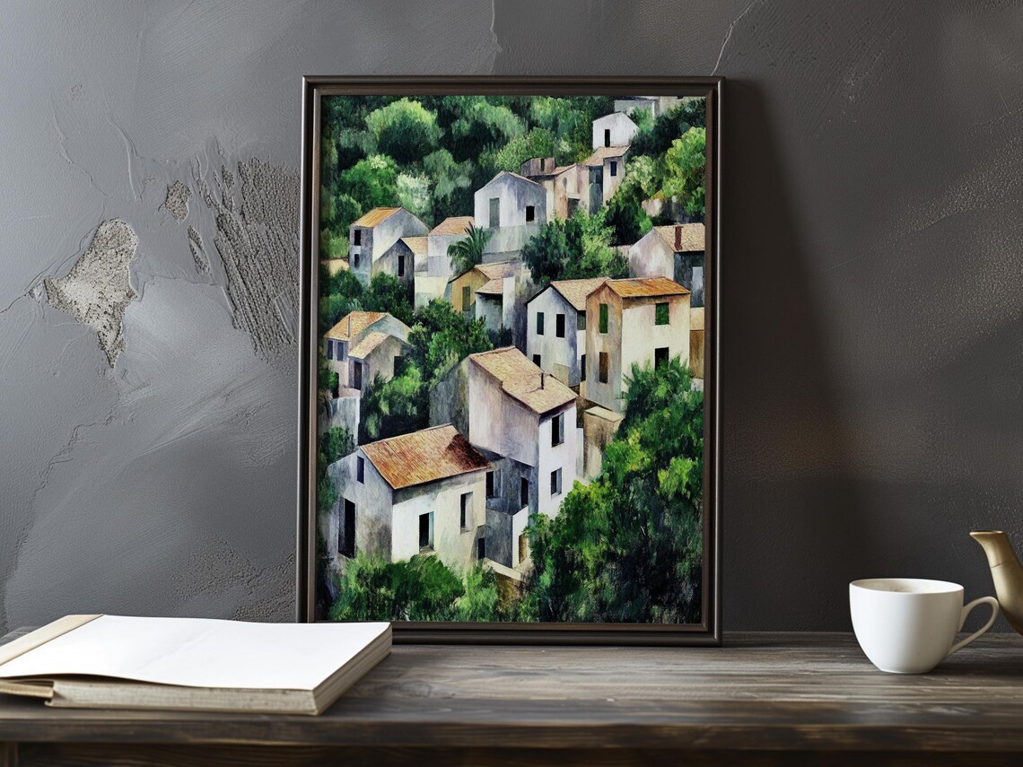 Village Houses With Ochre Roofs Among Green Trees Cezanne Art Poster