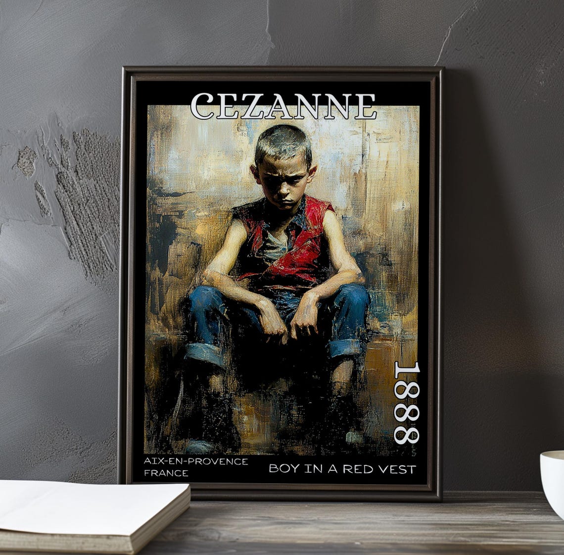 Boy in a Red Vest Seated Boy Emerging from Shadow 1888 Cezanne Poster