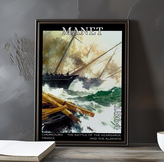 Manet Battle of Kearsarge and Alabama 1864 Clashing Warships Art Poster
