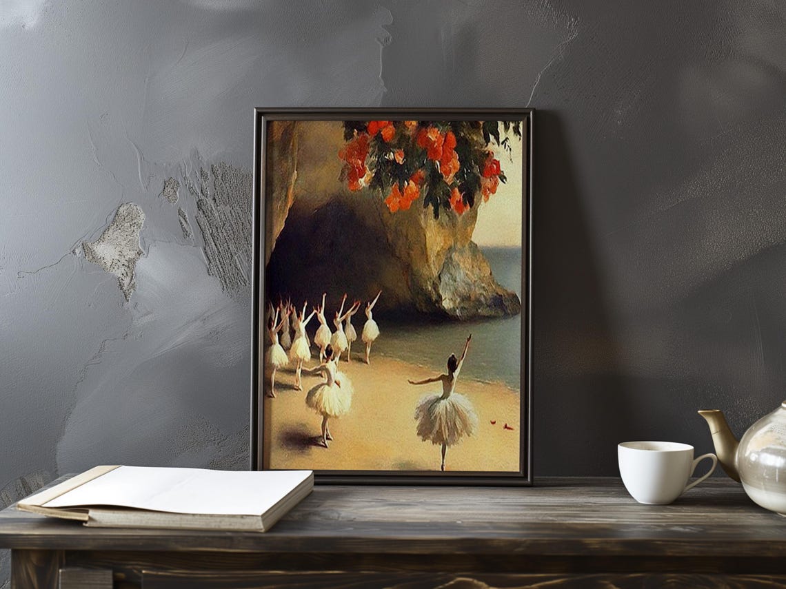 Edgar Degas Ballerinas White Tutus Beach Dance Scene Art Poster