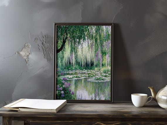 Claude Monet Poster Water Lilies Garden At Giverny Impressionist Gallery Print Colourful Impressionism Art Home Decor