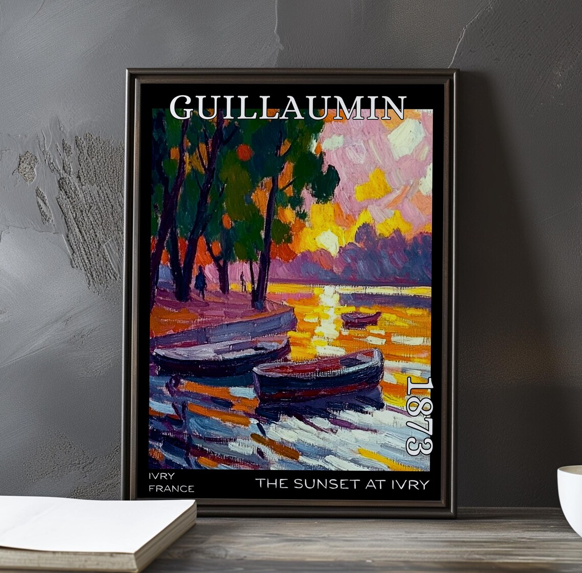 The Sunset at Ivry 1873 France Purple Water Boats Scene Poster